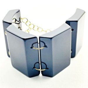 Chunky Black Rectangle Bracelet Gold Tone Modernist Classic Career Cosplay LARP